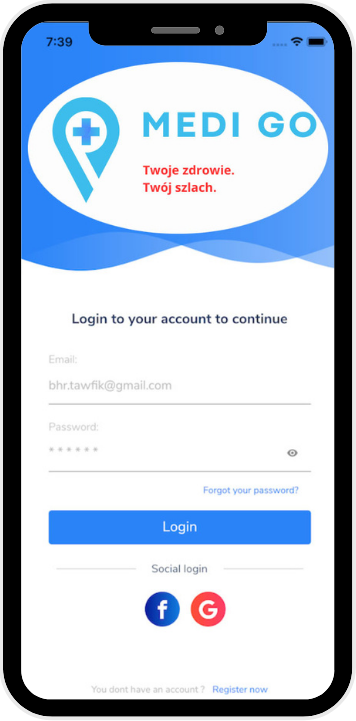 A preview of the Medi Go application on a mobile device